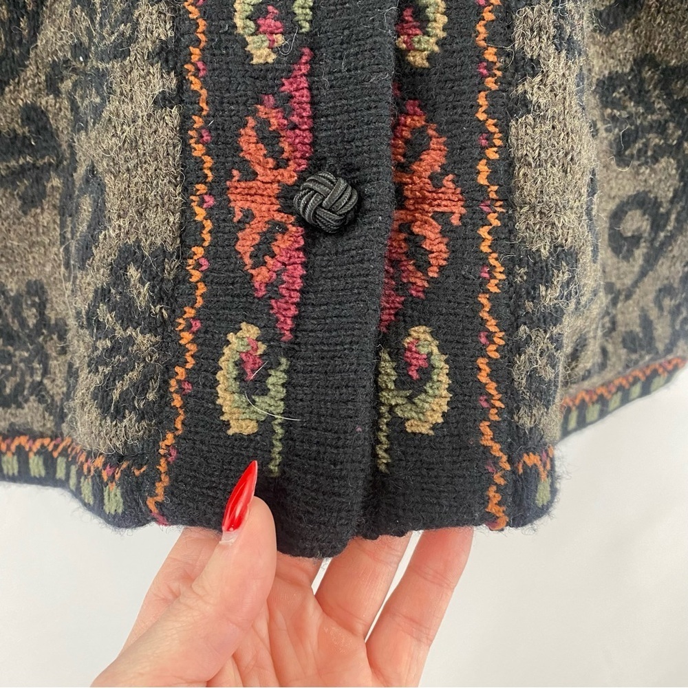 Icelandic Design Wool Cotton Lined Sweater Jacket Sz M Folklore Floral‎ Filigree - Picture 9 of 16
